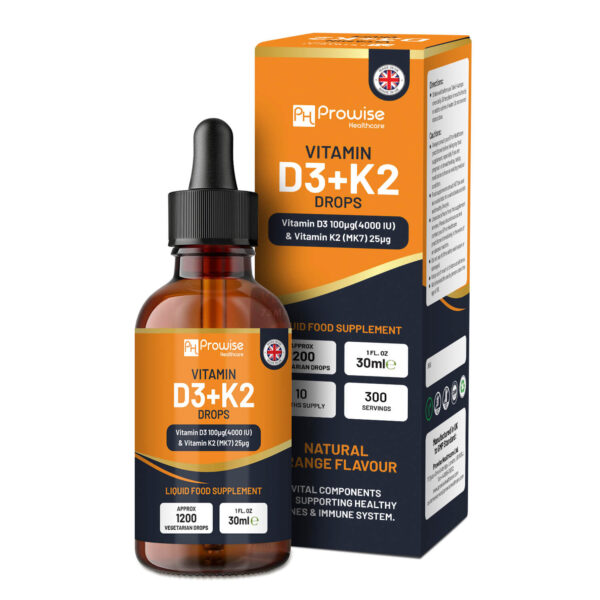 Vitamin D3 4000iu + K2 MK7 25µg I Orange Liquid Drops I High Strength 4000iu D3 + 25µg K2- 30ml Bottle