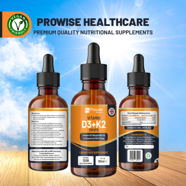 Vitamin D3 4000iu + K2 MK7 25µg I Orange Liquid Drops I High Strength 4000iu D3 + 25µg K2- 30ml Bottle - Image 2
